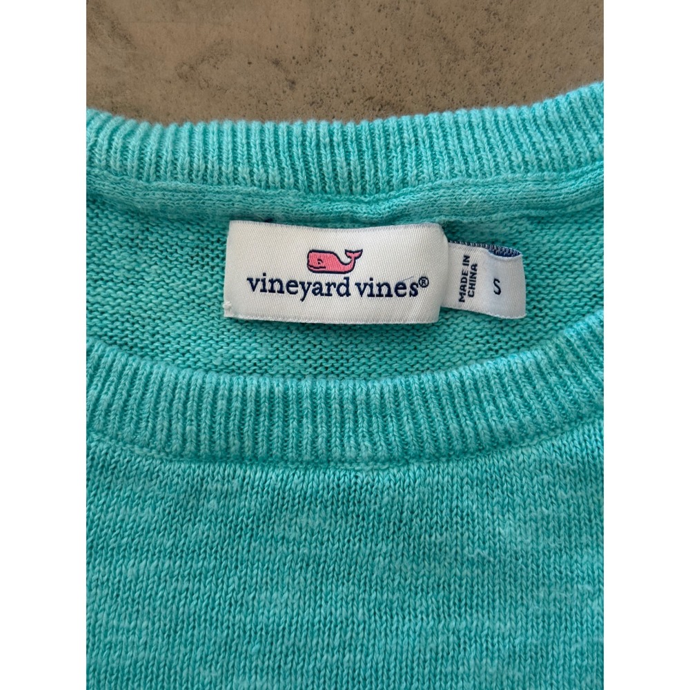 Vineyard Vines Womens Turquoise Cotton Linen Crewneck Sweater Side Piping Small - Picture 5 of 12